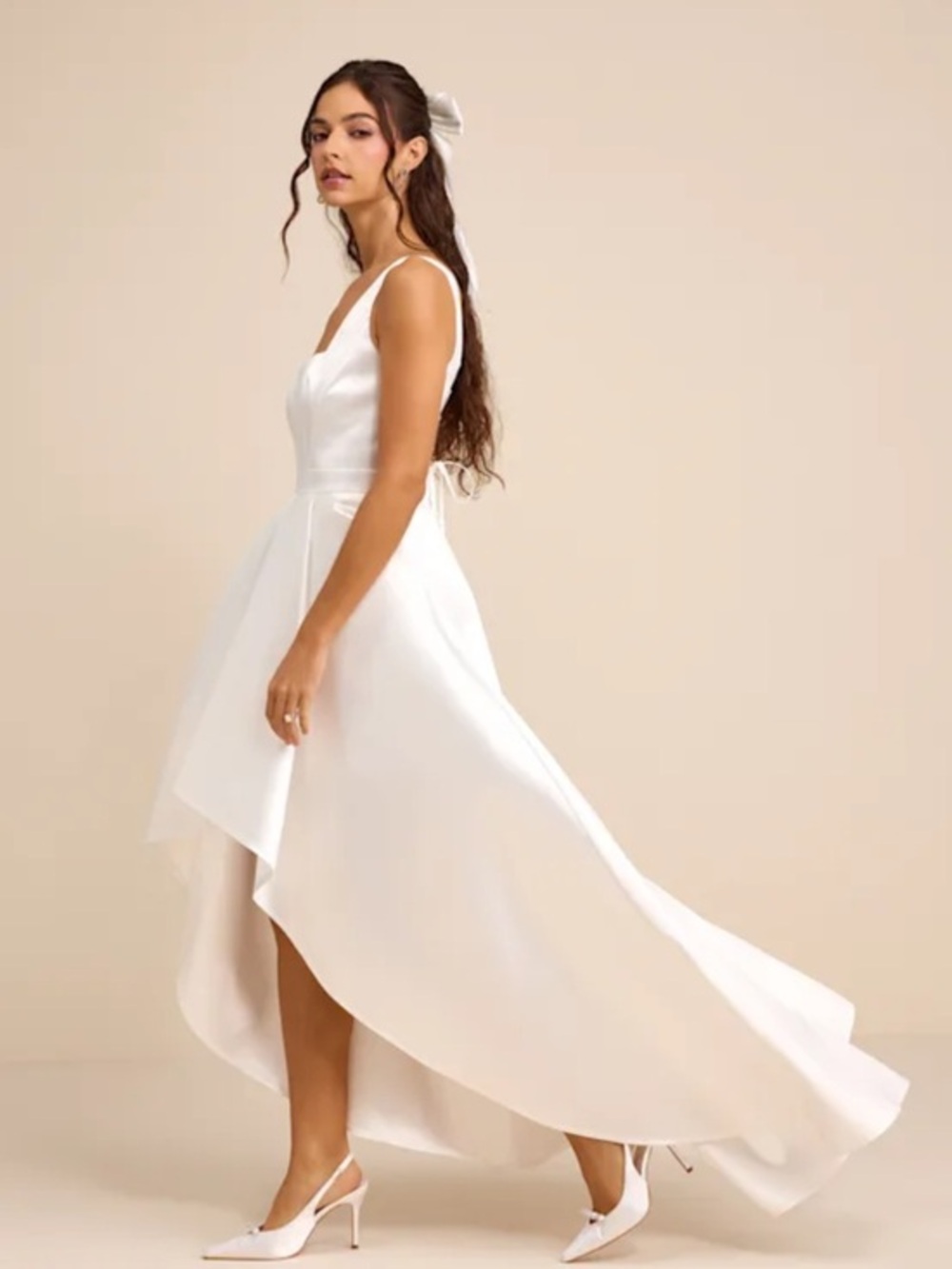 NWT Lulus Rosabelle White Taffeta Bustier High-Low Maxi Dress